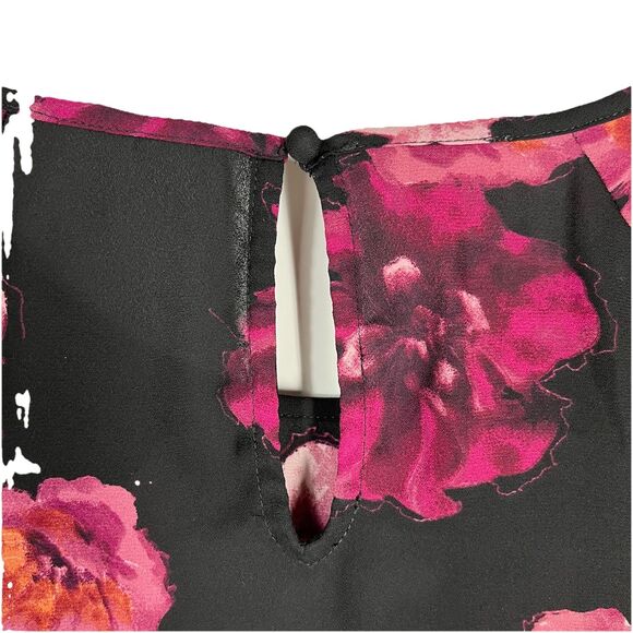 Maurices XL Black Pink Boho Floral Open Slit Cuffed Long Sleeve Blouse Career - Picture 7 of 8